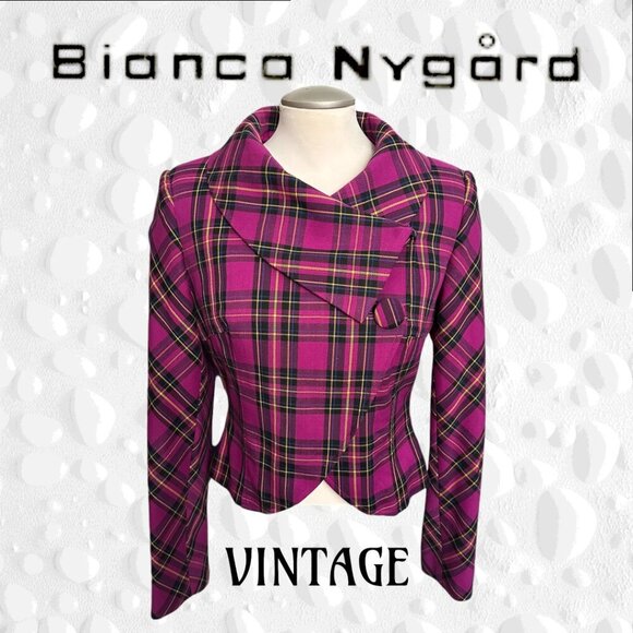 VINTAGE BIANCA NYGARD STUNNING TARTAN SHORT FITTED JACKET - Picture 1 of 13